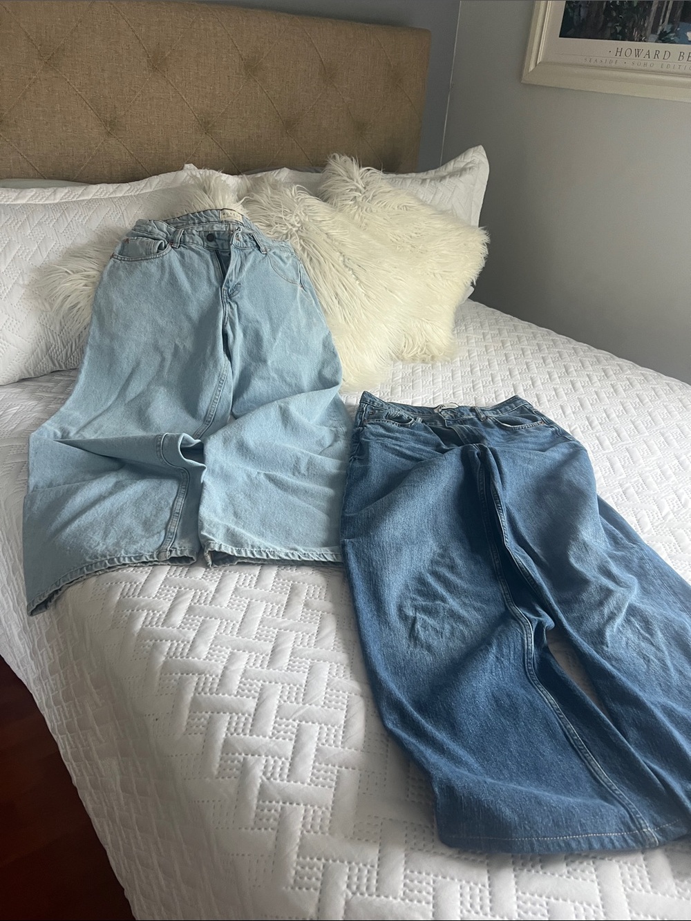 Motel Rocks Two-Tone Wide Leg Jeans — Light Blue & Medium Blue Zara jeans